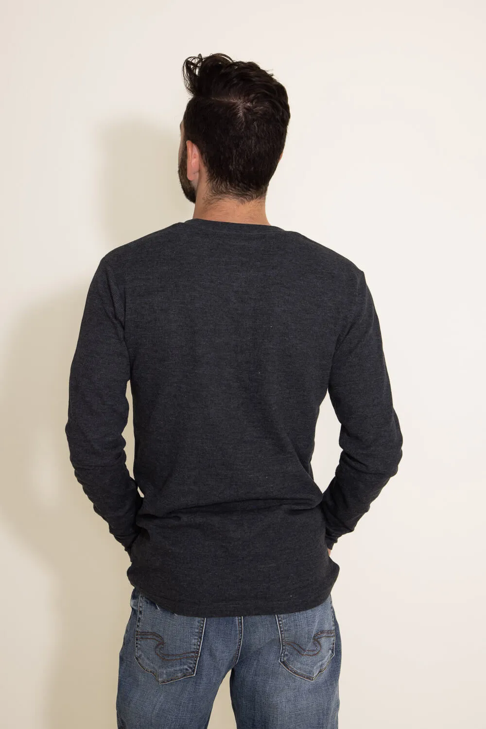 1897 Original Solid Henley Thermal Long Sleeve Shirt for Men in Charcoal | DLST046-CHARCOAL