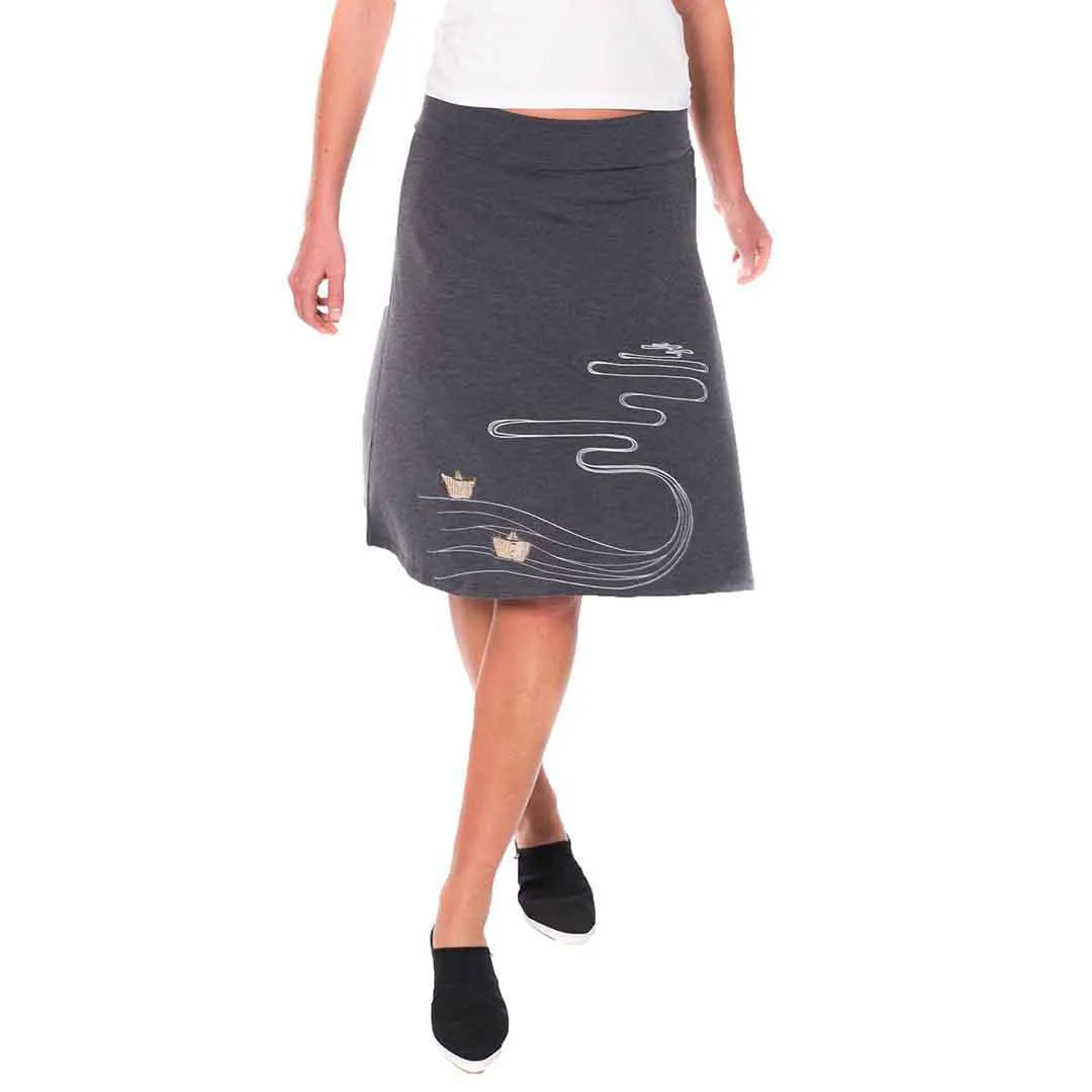 (20% Off) Skirt - Boats on the River - Charcoal Gray (Juniors M, L, 3X) by Zoe's Lollipop