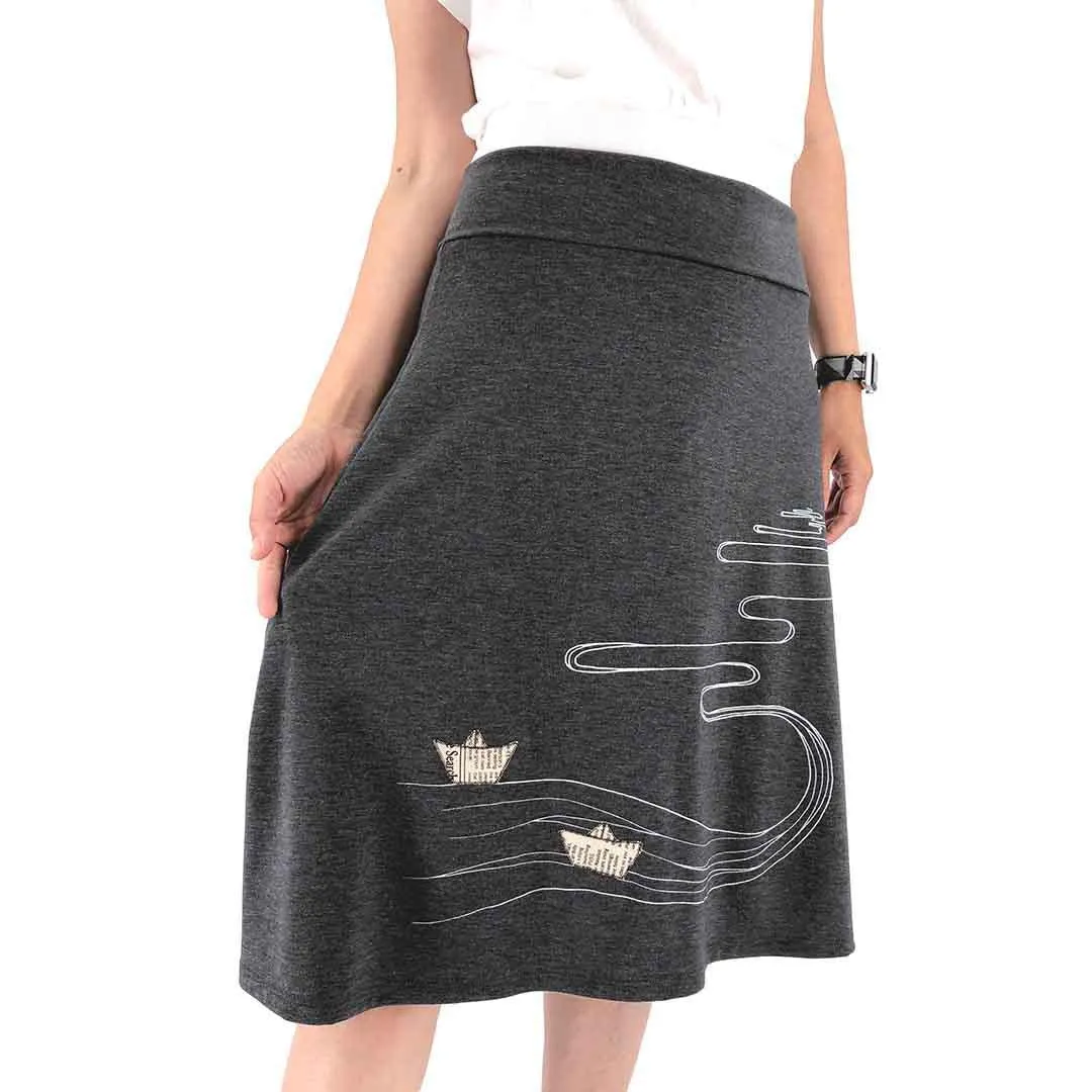 (20% Off) Skirt - Boats on the River - Charcoal Gray (Juniors M, L, 3X) by Zoe's Lollipop