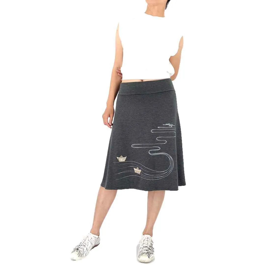 (20% Off) Skirt - Boats on the River - Charcoal Gray (Juniors M, L, 3X) by Zoe's Lollipop