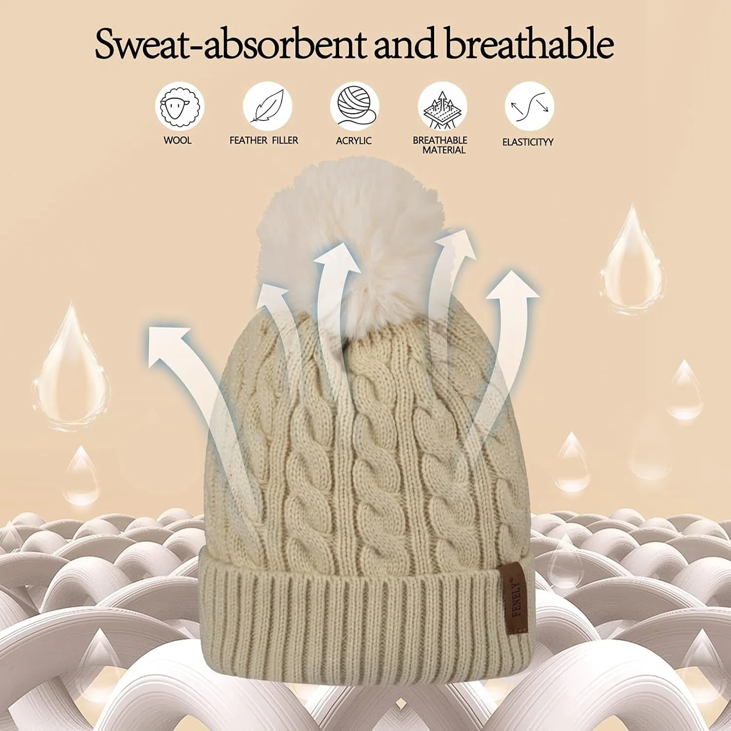 3Pcs Winter Women Beanie Hat Scarf and Touch Screen Gloves Sets Girls Classic Knit Warm Chunky Fleece Lined Cable Cap