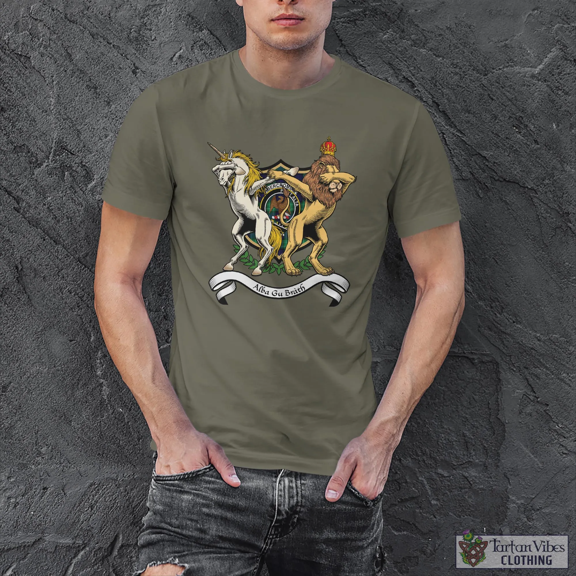 Abercrombie Family Crest Cotton Men's T-Shirt with Scotland Royal Coat Of Arm Funny Style