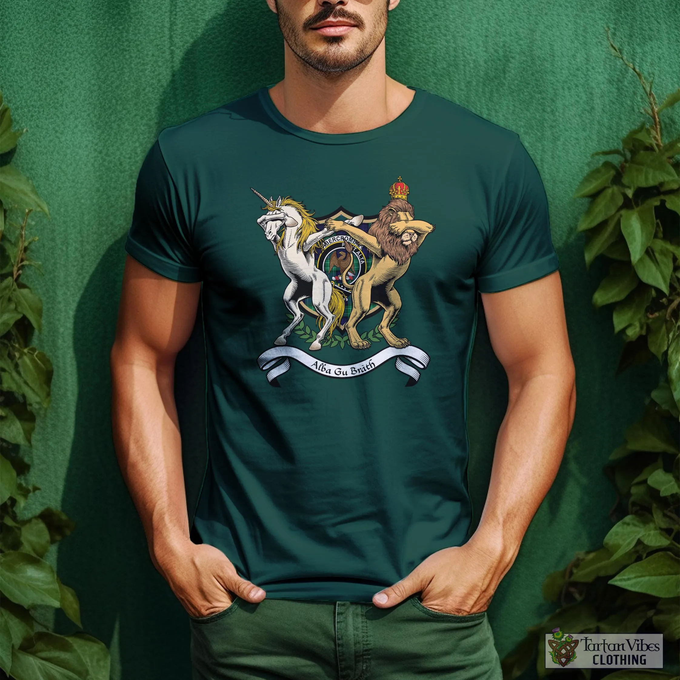 Abercrombie Family Crest Cotton Men's T-Shirt with Scotland Royal Coat Of Arm Funny Style