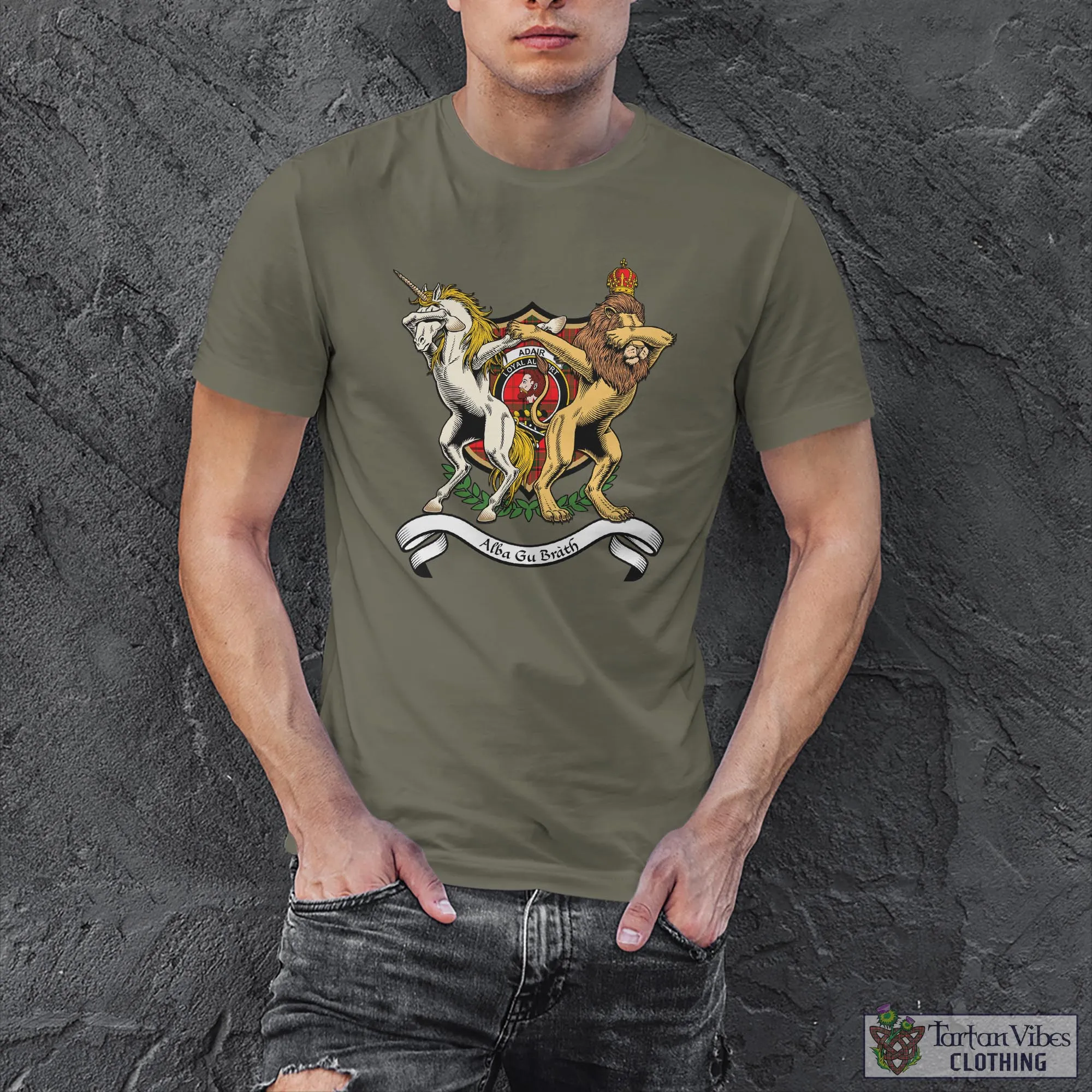 Adair Family Crest Cotton Men's T-Shirt with Scotland Royal Coat Of Arm Funny Style