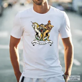 Adam Family Crest Cotton Men's T-Shirt with Scotland Royal Coat Of Arm Funny Style