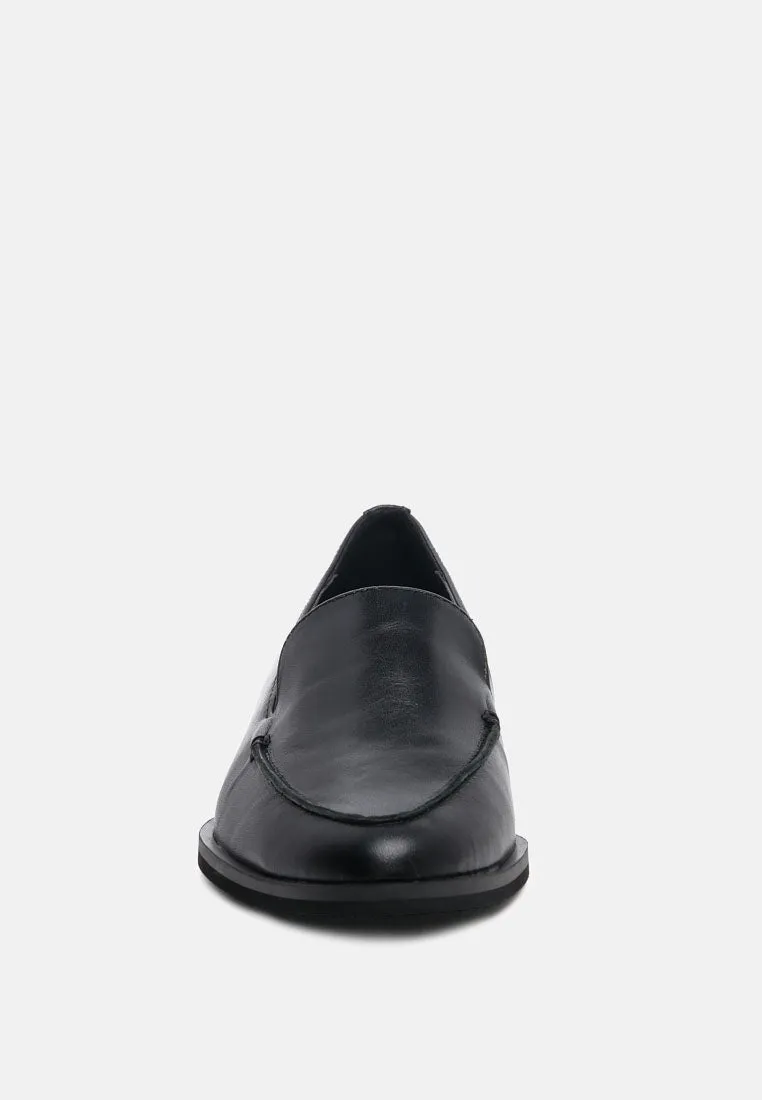 ANNA Black Leather Slip-on Loafers