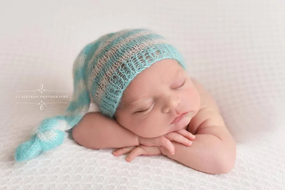 Aqua Blue and Cream Newborn Mohair Pixie Baby Hat