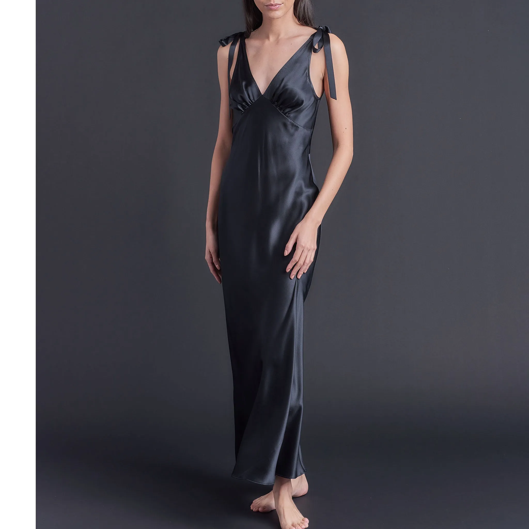 Ava Silk Charmeuse Slip Dress in Black