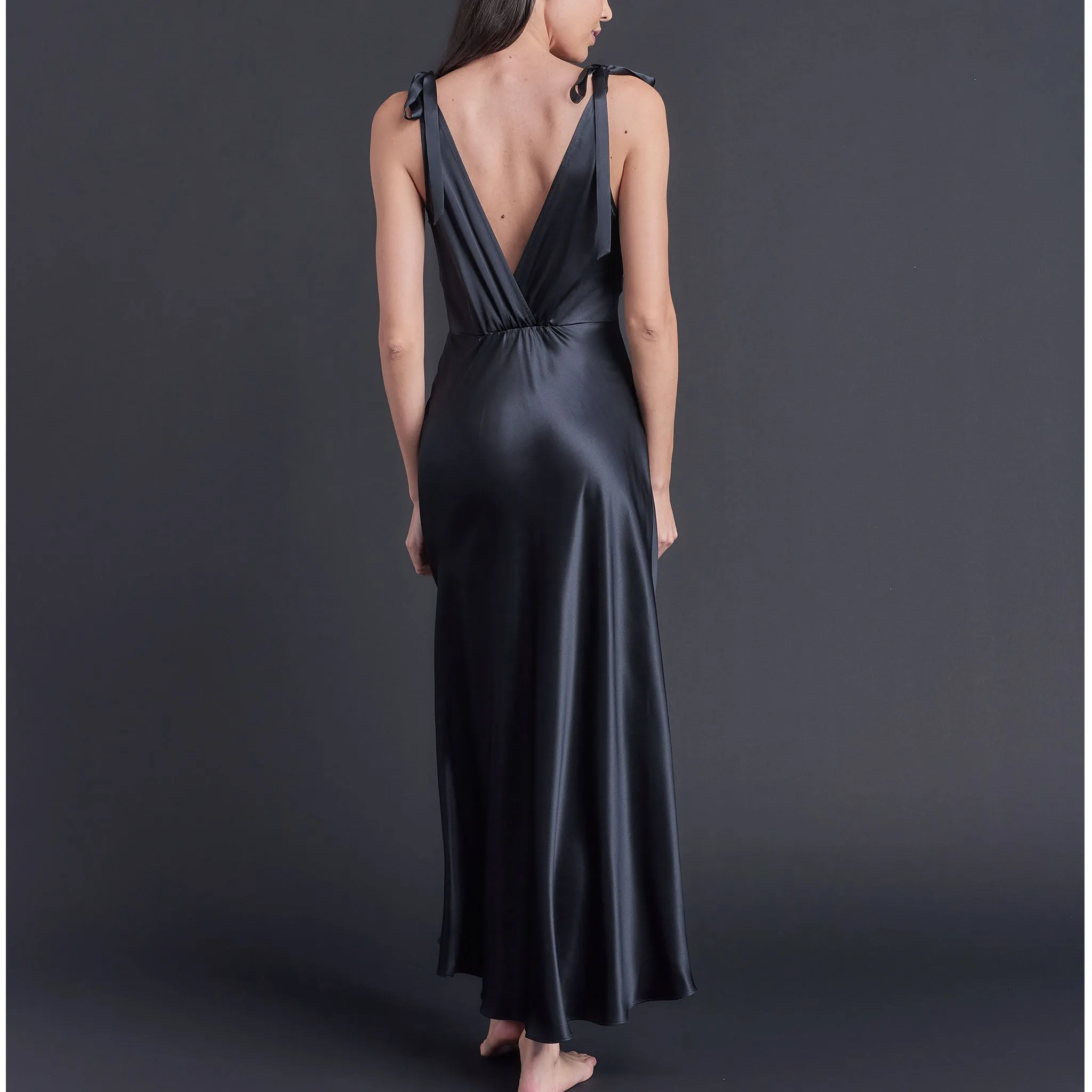 Ava Silk Charmeuse Slip Dress in Black