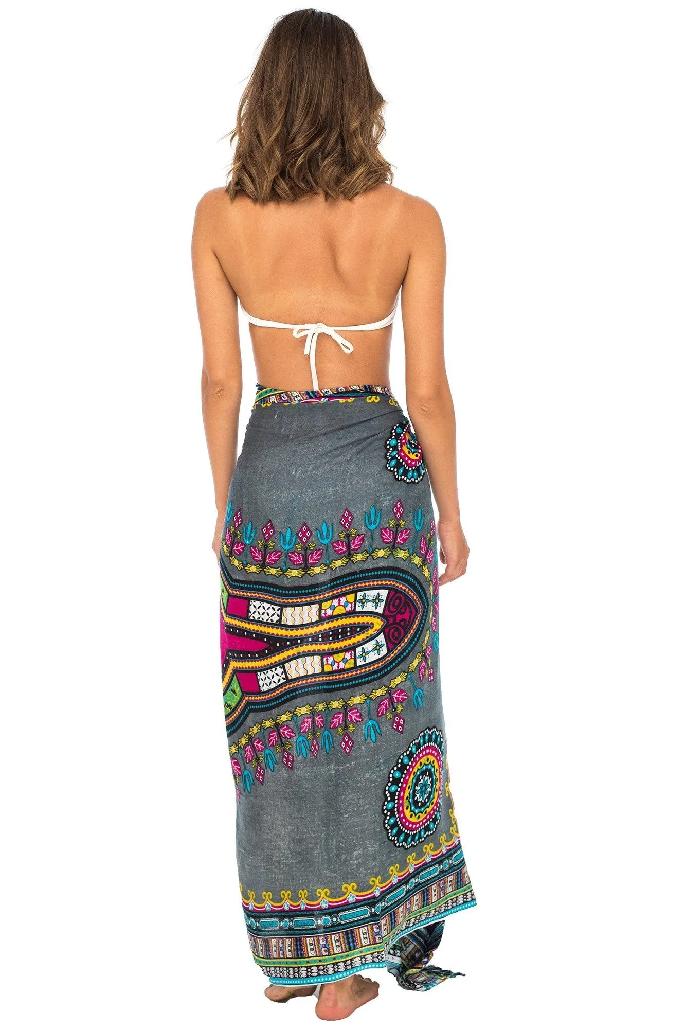 Back From Bali Womens Sarong Swimsuit Cover Up Ethnic Beach Wear Bikini Wrap Skirt with Coconut Clip