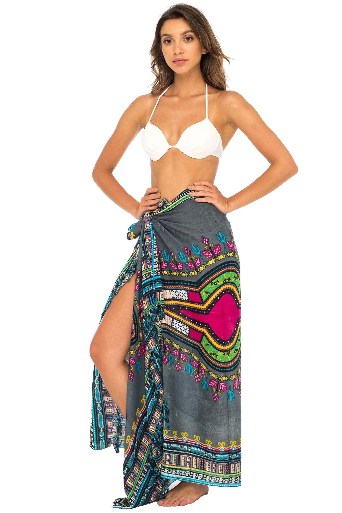 Back From Bali Womens Sarong Swimsuit Cover Up Ethnic Beach Wear Bikini Wrap Skirt with Coconut Clip