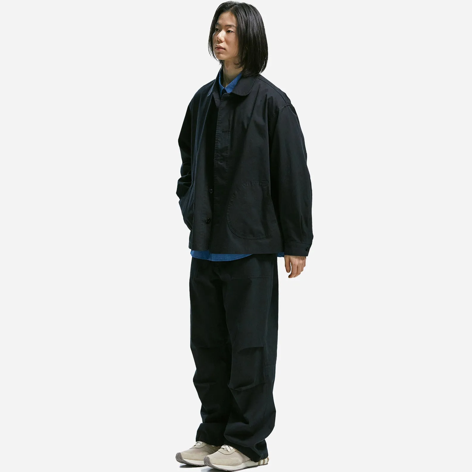 BANDING WIDE FATIGUE PANTS - BLACK