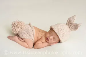 Beige Bunny Hat Diaper Cover Set Newborn Baby