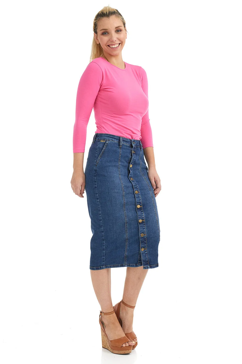 Below knee length midi denim jean skirt 'Seattle'