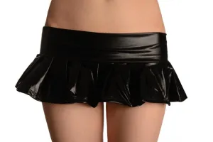 Black Faux Leather Pleated Mini Skirt