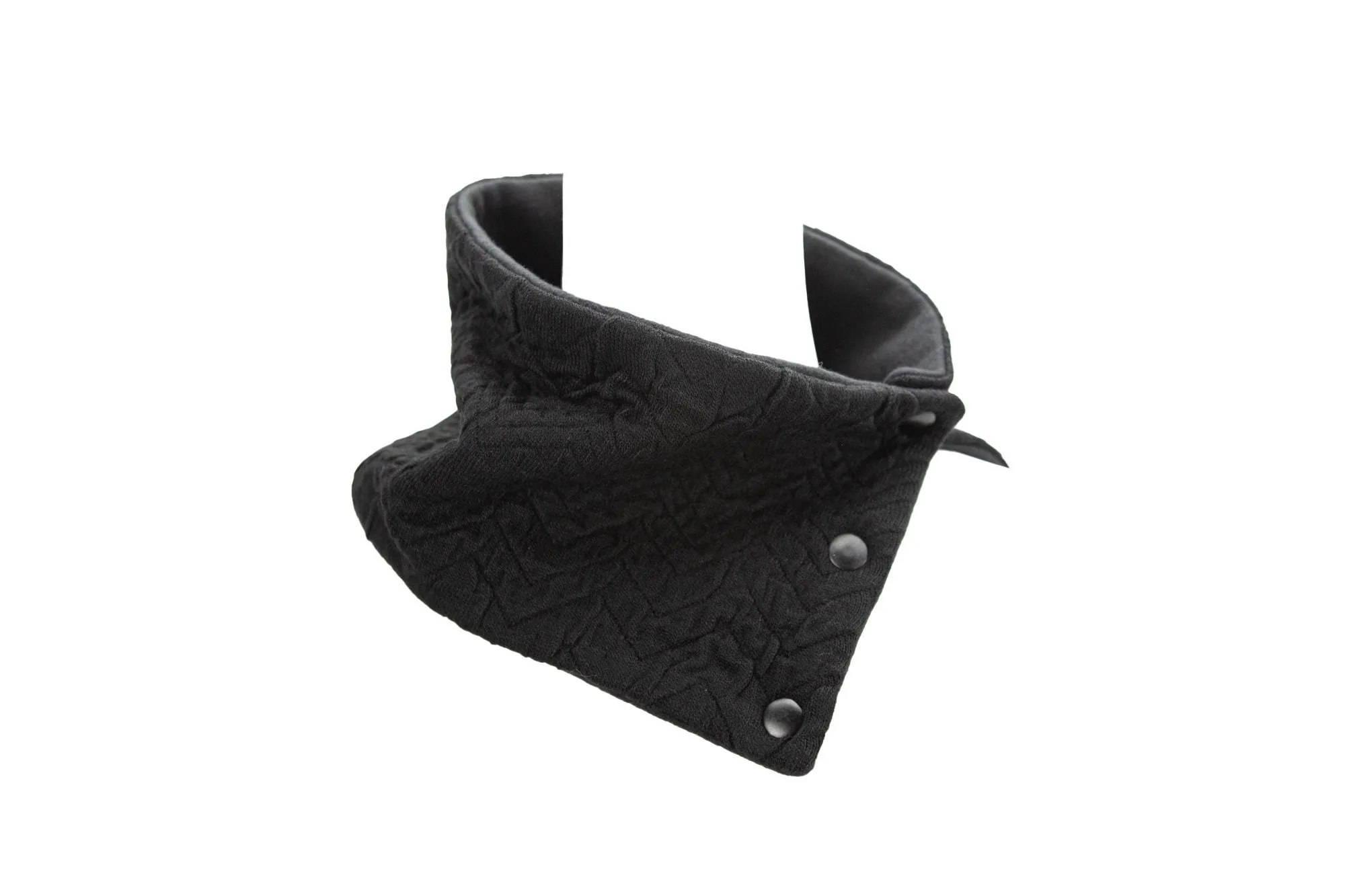 Black Textured Mini Snap Scarflette Cowl