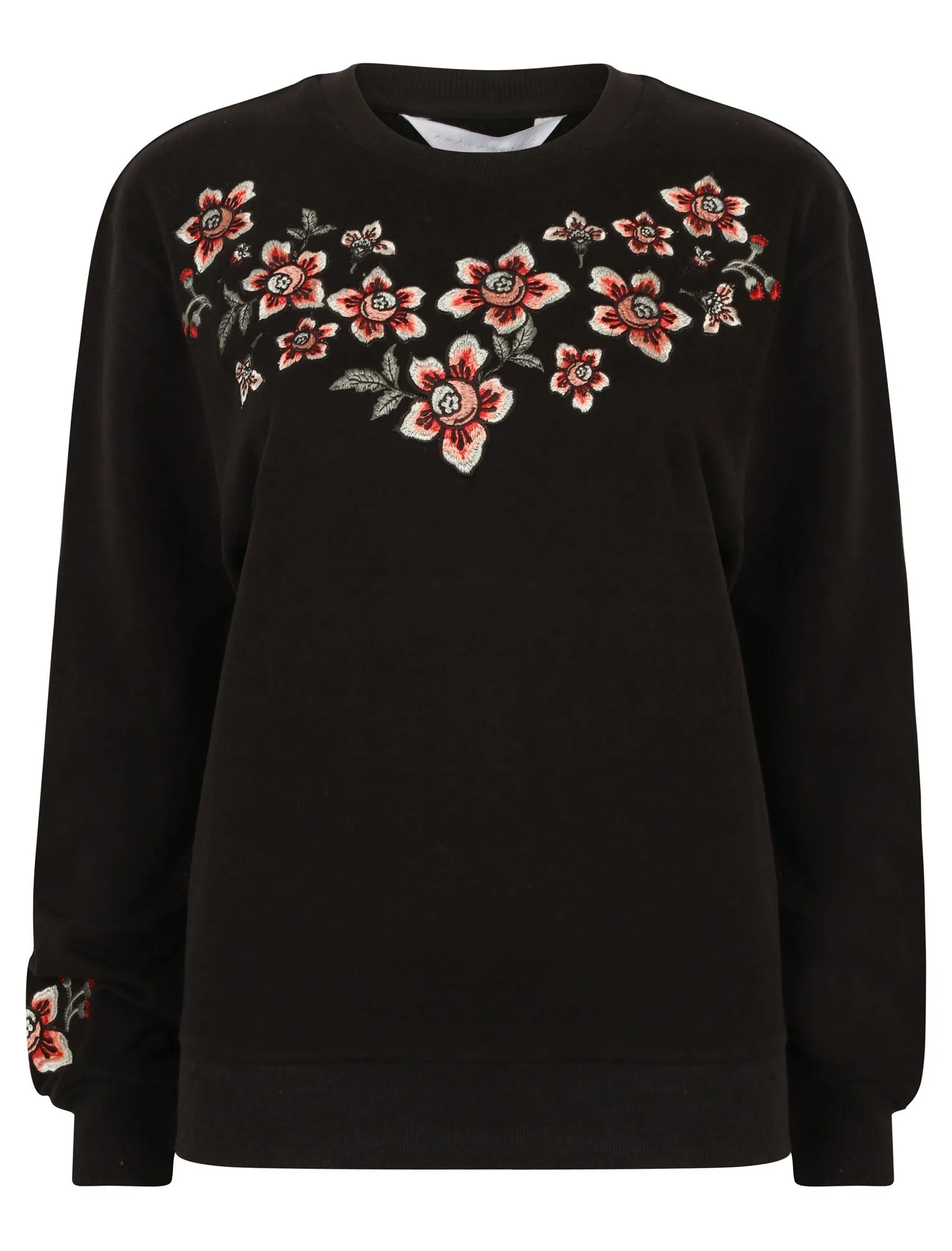 Blossom Floral Embroidered Sweatshirt in Jet Black - Amara Reya