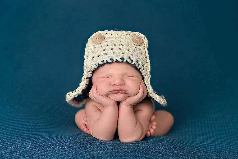 Blue & Cream Newborn Aviator Hat