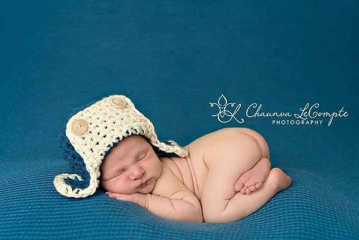 Blue & Cream Newborn Aviator Hat