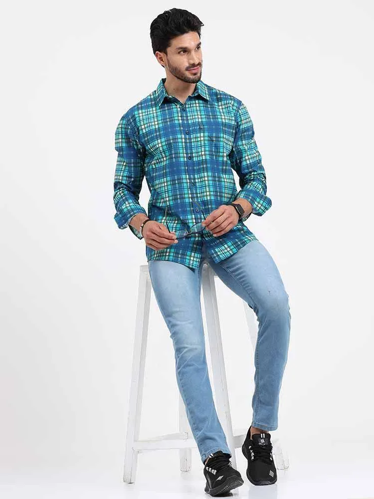 Blue Green Checks Printed Full Sleeve Shirt