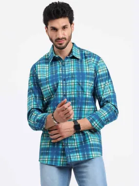 Blue Green Checks Printed Full Sleeve Shirt