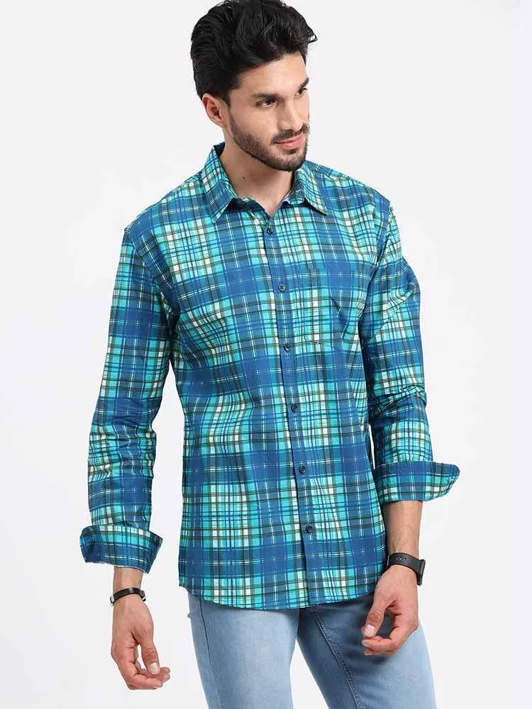 Blue Green Checks Printed Full Sleeve Shirt