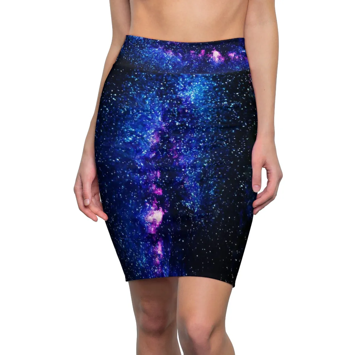 Blue Space Pencil Skirt, Galaxy Print Designer Women's Pencil Skirt-Made in USA (US Size: XS-2XL)