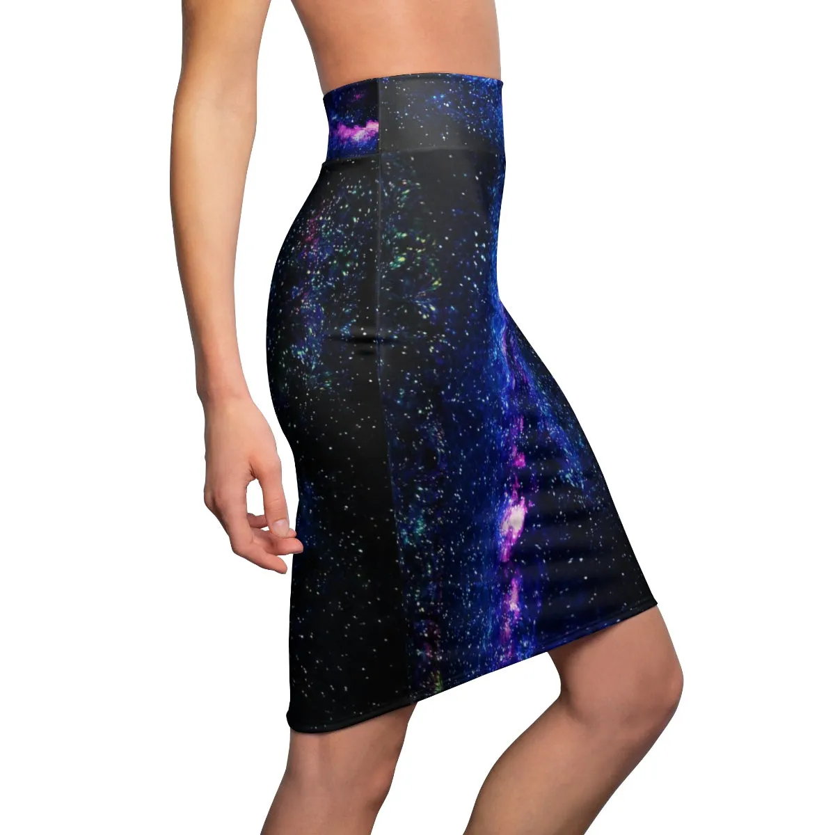 Blue Space Pencil Skirt, Galaxy Print Designer Women's Pencil Skirt-Made in USA (US Size: XS-2XL)