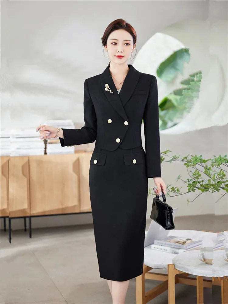 Bonnyshow  Spring Profession Set Women Crop Top And High Waist Pencil Skirts Korean Slim Chic Office Lady 2 Pieces Set Skirt Suits