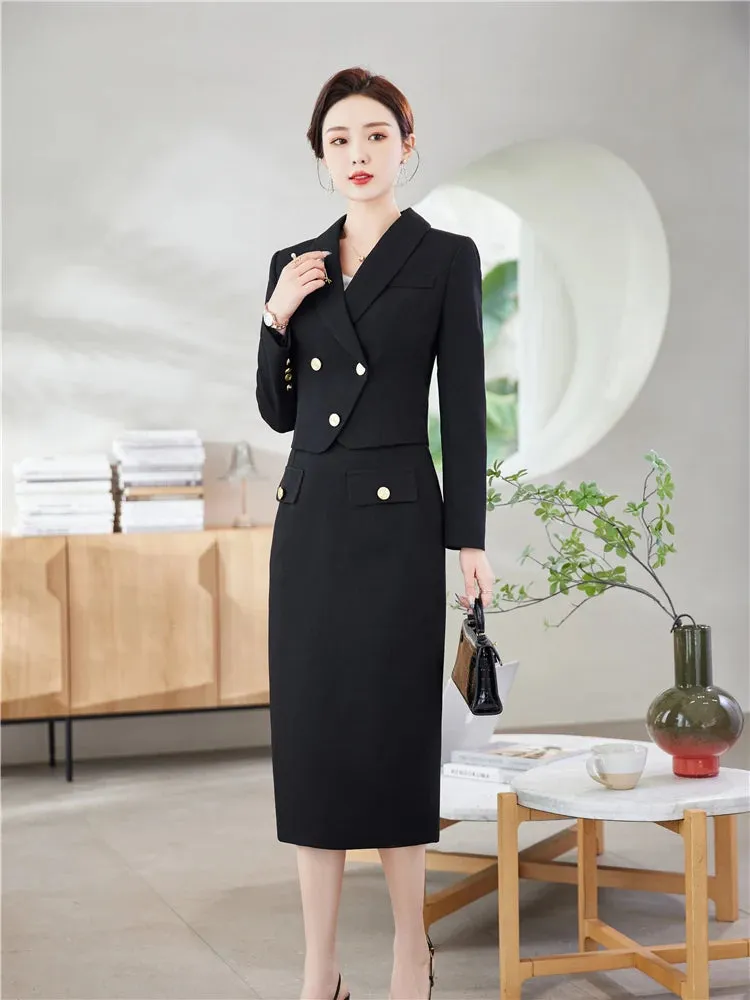 Bonnyshow  Spring Profession Set Women Crop Top And High Waist Pencil Skirts Korean Slim Chic Office Lady 2 Pieces Set Skirt Suits