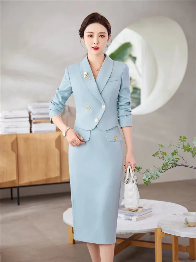 Bonnyshow  Spring Profession Set Women Crop Top And High Waist Pencil Skirts Korean Slim Chic Office Lady 2 Pieces Set Skirt Suits