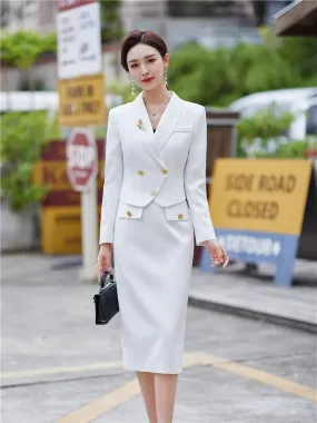 Bonnyshow  Spring Profession Set Women Crop Top And High Waist Pencil Skirts Korean Slim Chic Office Lady 2 Pieces Set Skirt Suits