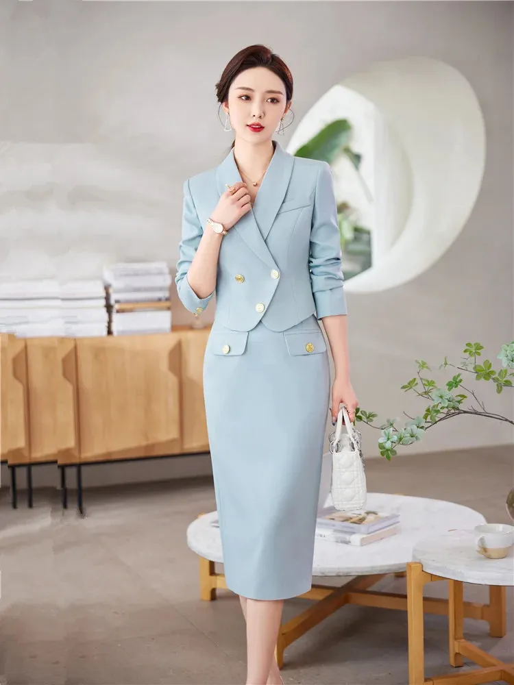 Bonnyshow  Spring Profession Set Women Crop Top And High Waist Pencil Skirts Korean Slim Chic Office Lady 2 Pieces Set Skirt Suits