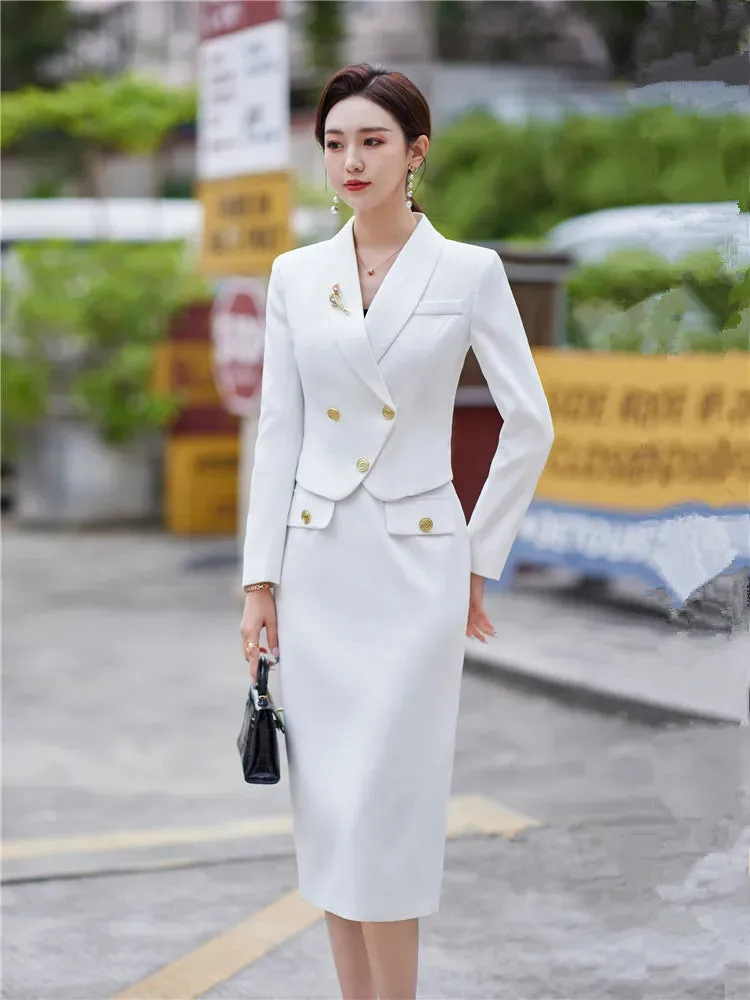 Bonnyshow  Spring Profession Set Women Crop Top And High Waist Pencil Skirts Korean Slim Chic Office Lady 2 Pieces Set Skirt Suits