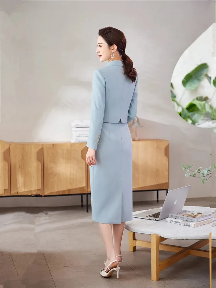 Bonnyshow  Spring Profession Set Women Crop Top And High Waist Pencil Skirts Korean Slim Chic Office Lady 2 Pieces Set Skirt Suits