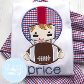 Boy Shirt - Red and Blue Football Player Applique Shirt