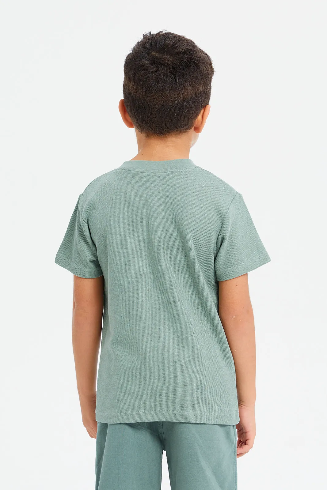 Boys Green Henley Short Sleeve T-Shirt