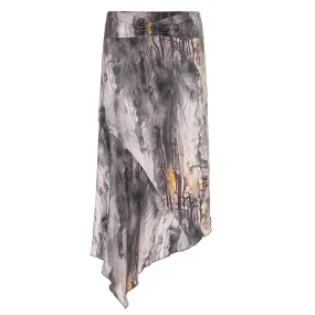 Brown Print Low Waisted Long Skirt Asymmetrical Y2k Trashy Skirts for Woman Vintage Clothes P67-CC30