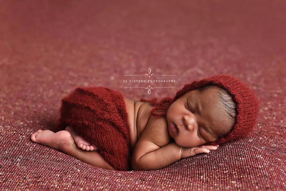 Burgundy Red Ruffles Mohair Newborn Pants and Hat Set