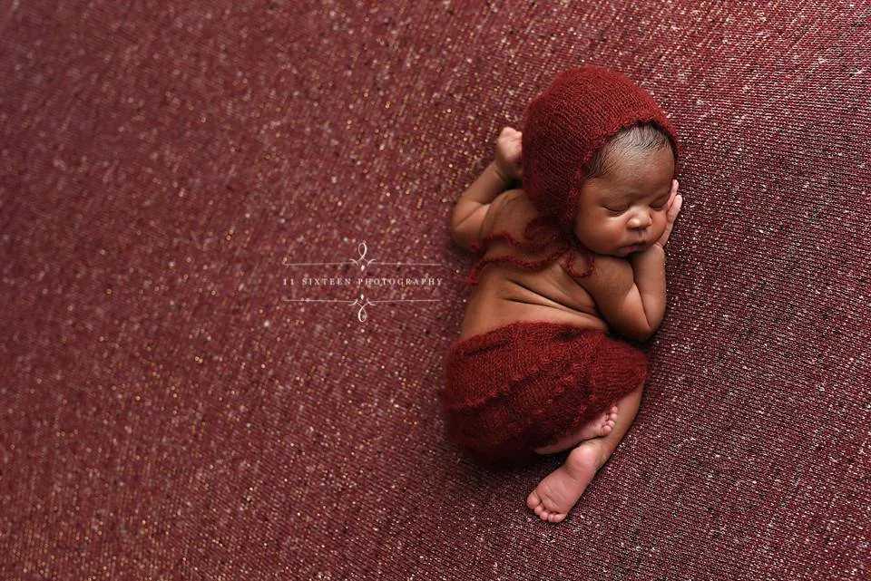 Burgundy Red Ruffles Mohair Newborn Pants and Hat Set