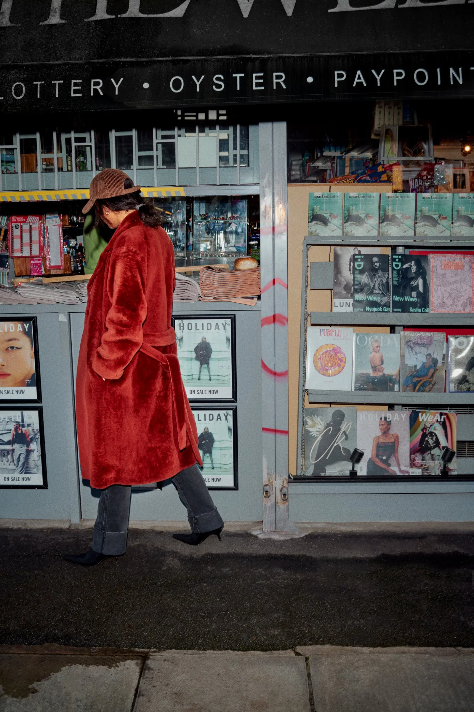 Burnt Orange Shearling Belted Coat