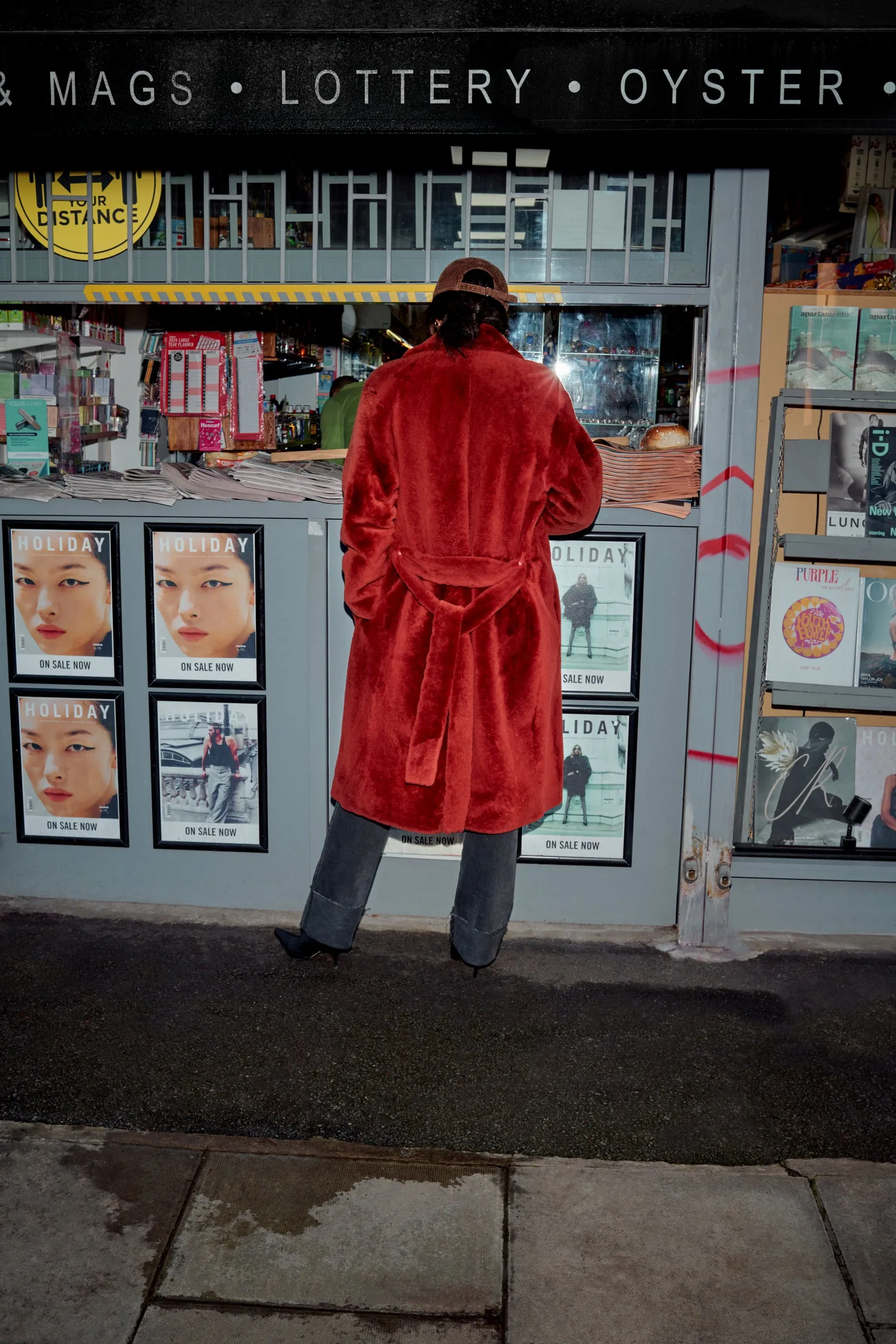 Burnt Orange Shearling Belted Coat