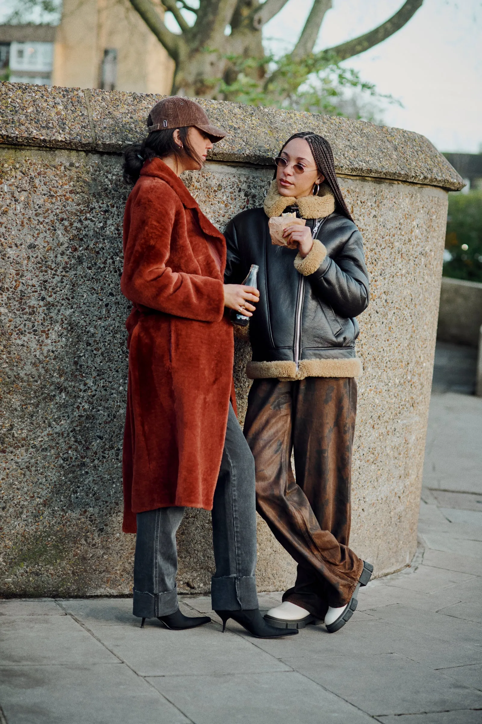 Burnt Orange Shearling Belted Coat