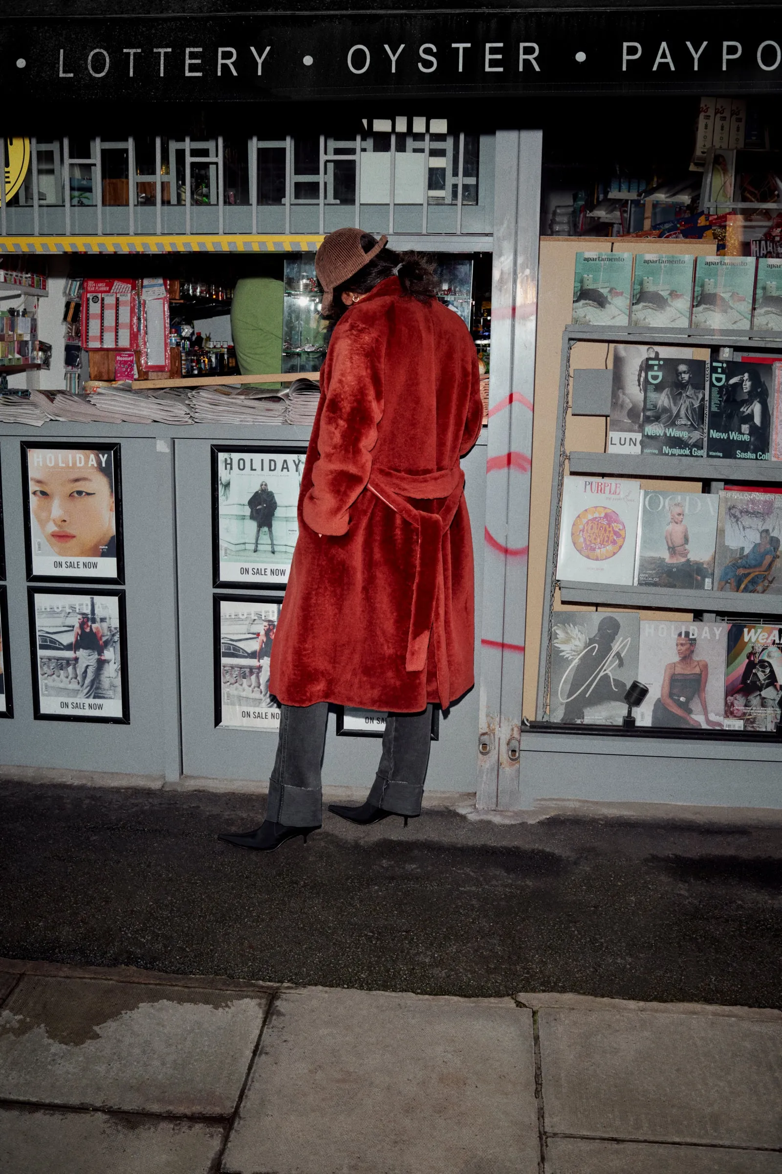 Burnt Orange Shearling Belted Coat