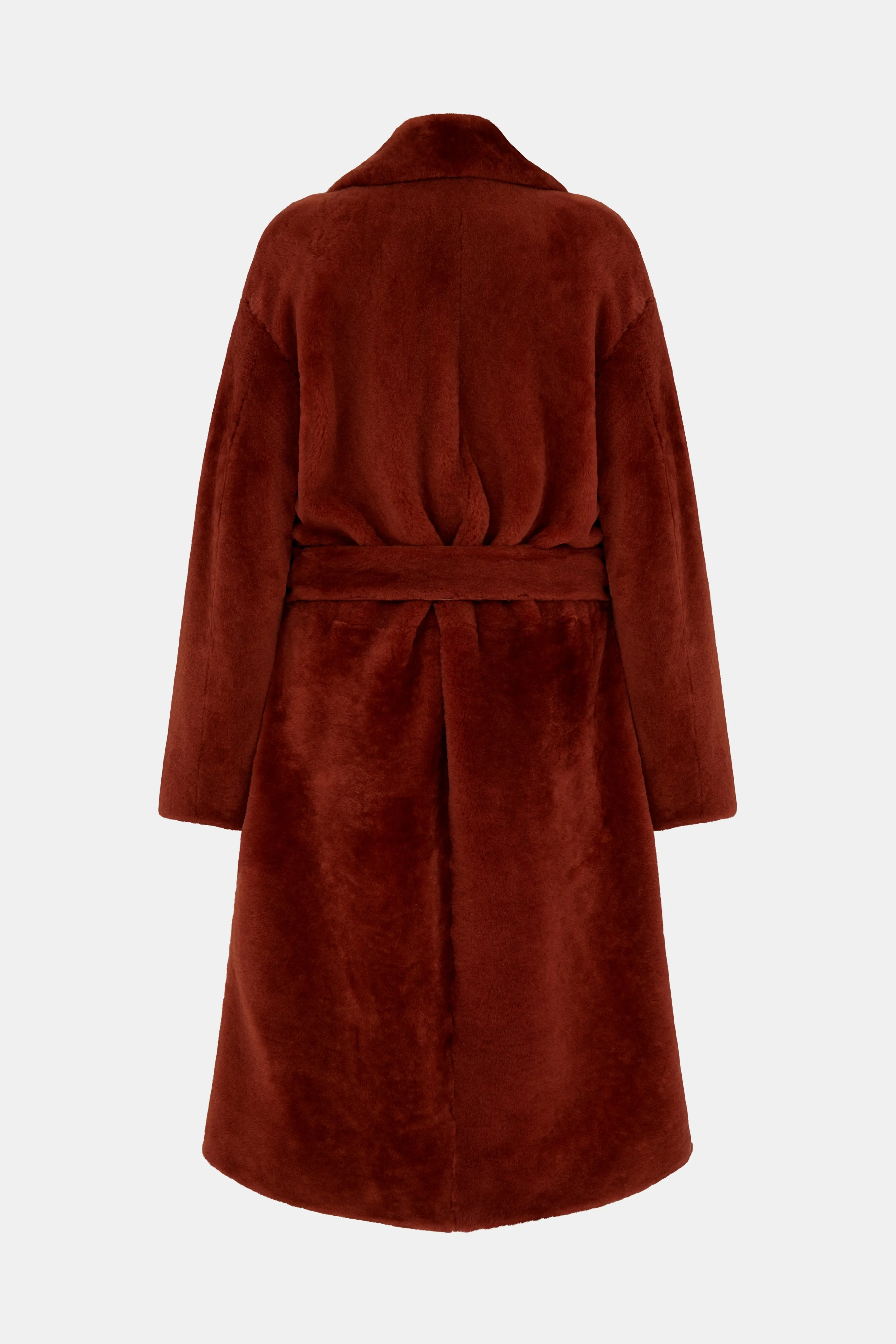 Burnt Orange Shearling Belted Coat