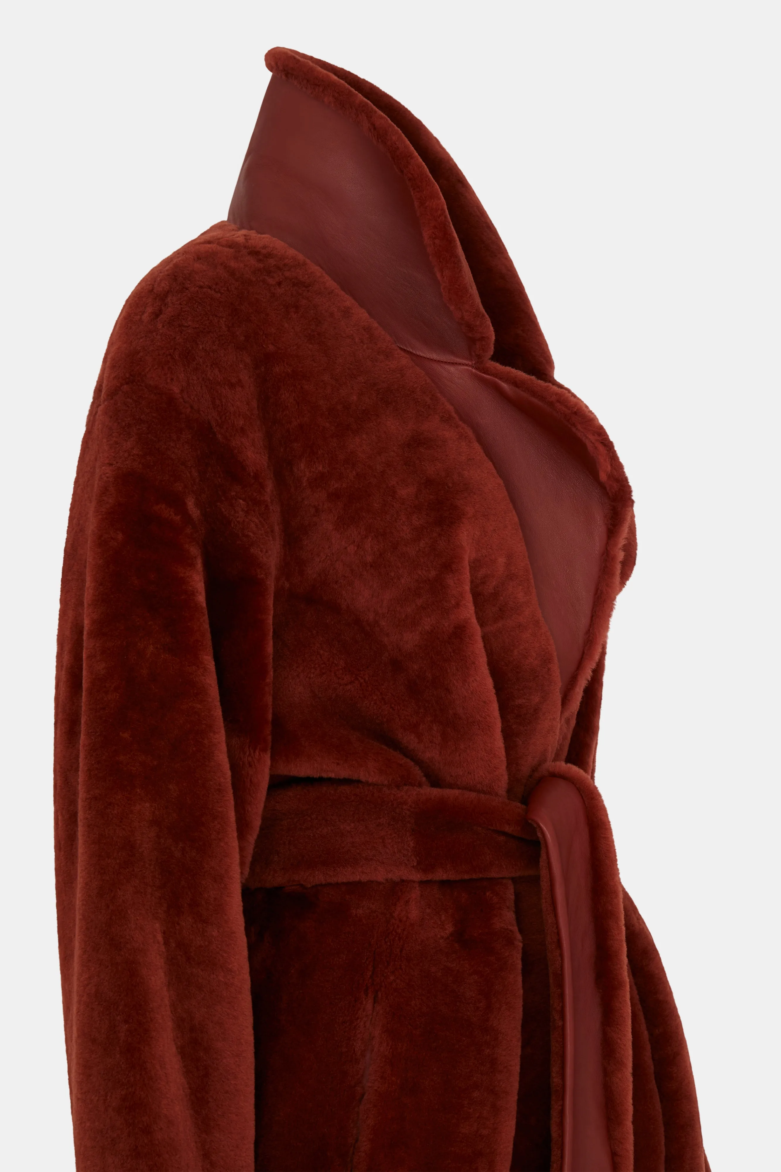 Burnt Orange Shearling Belted Coat