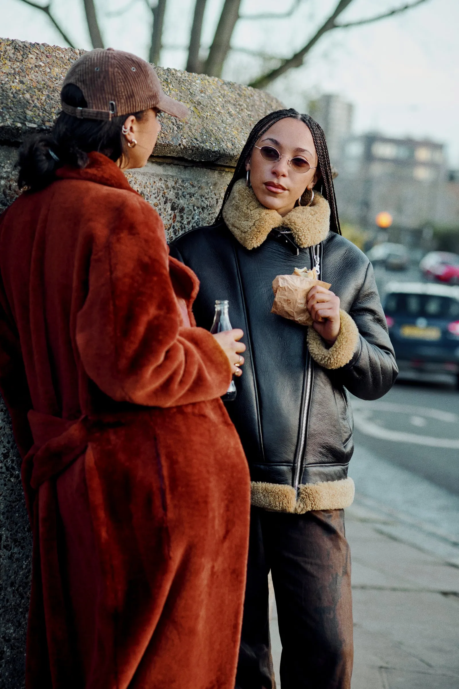 Burnt Orange Shearling Belted Coat