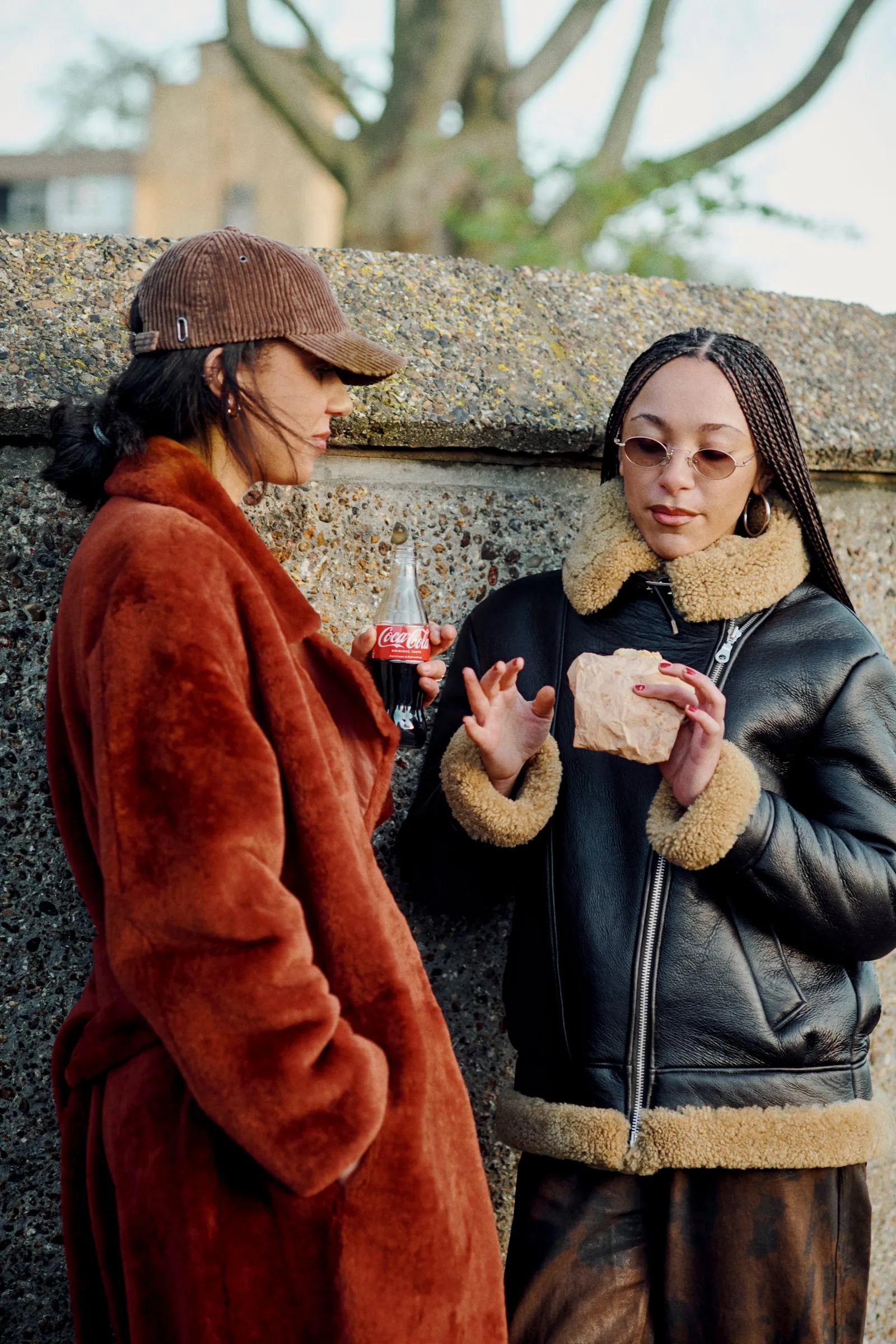 Burnt Orange Shearling Belted Coat