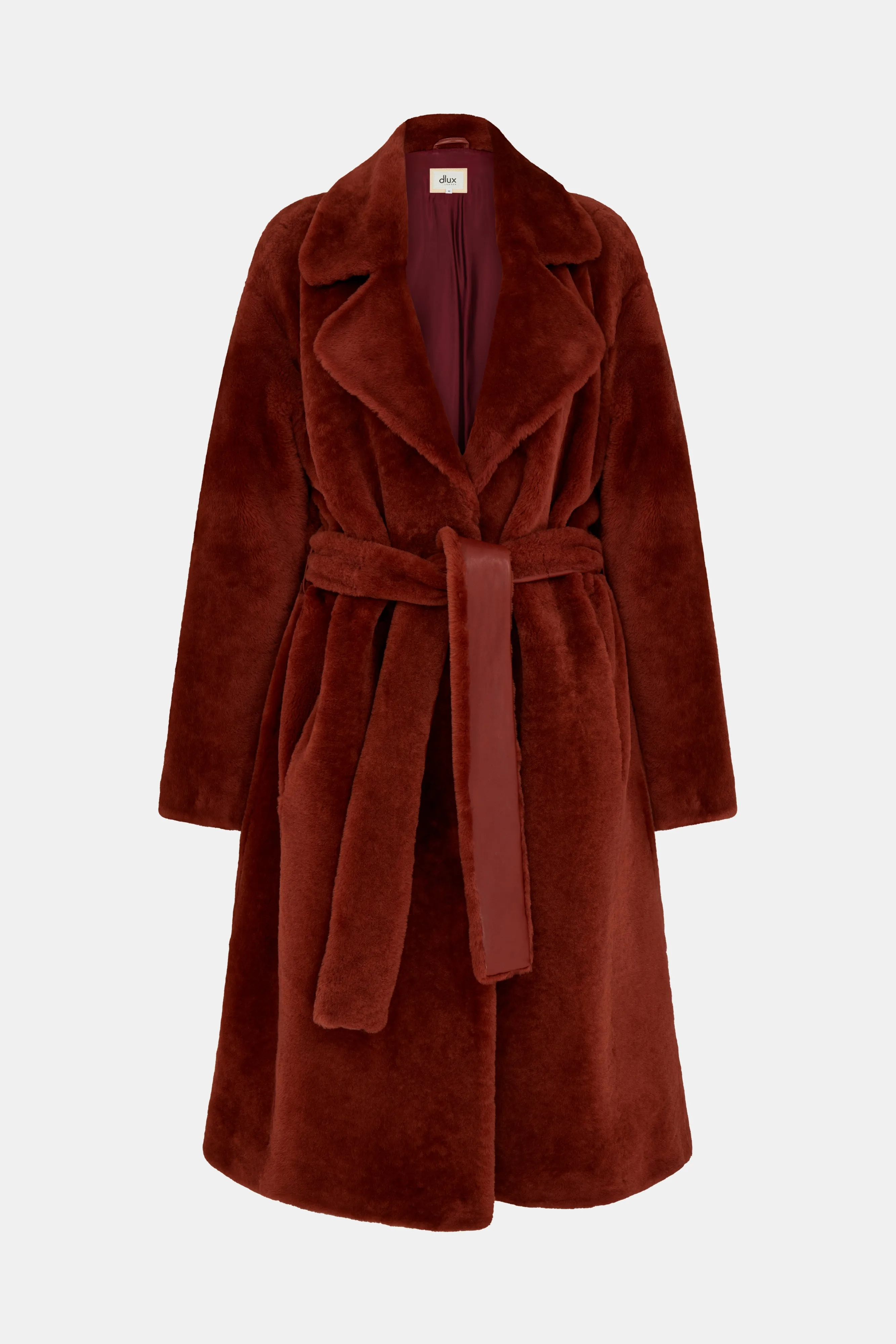 Burnt Orange Shearling Belted Coat