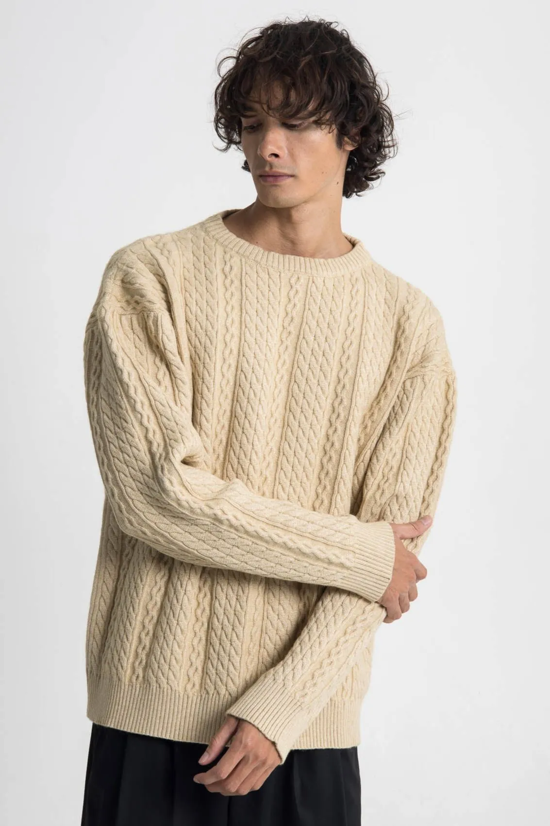 Cable Knit Sweater - Beige